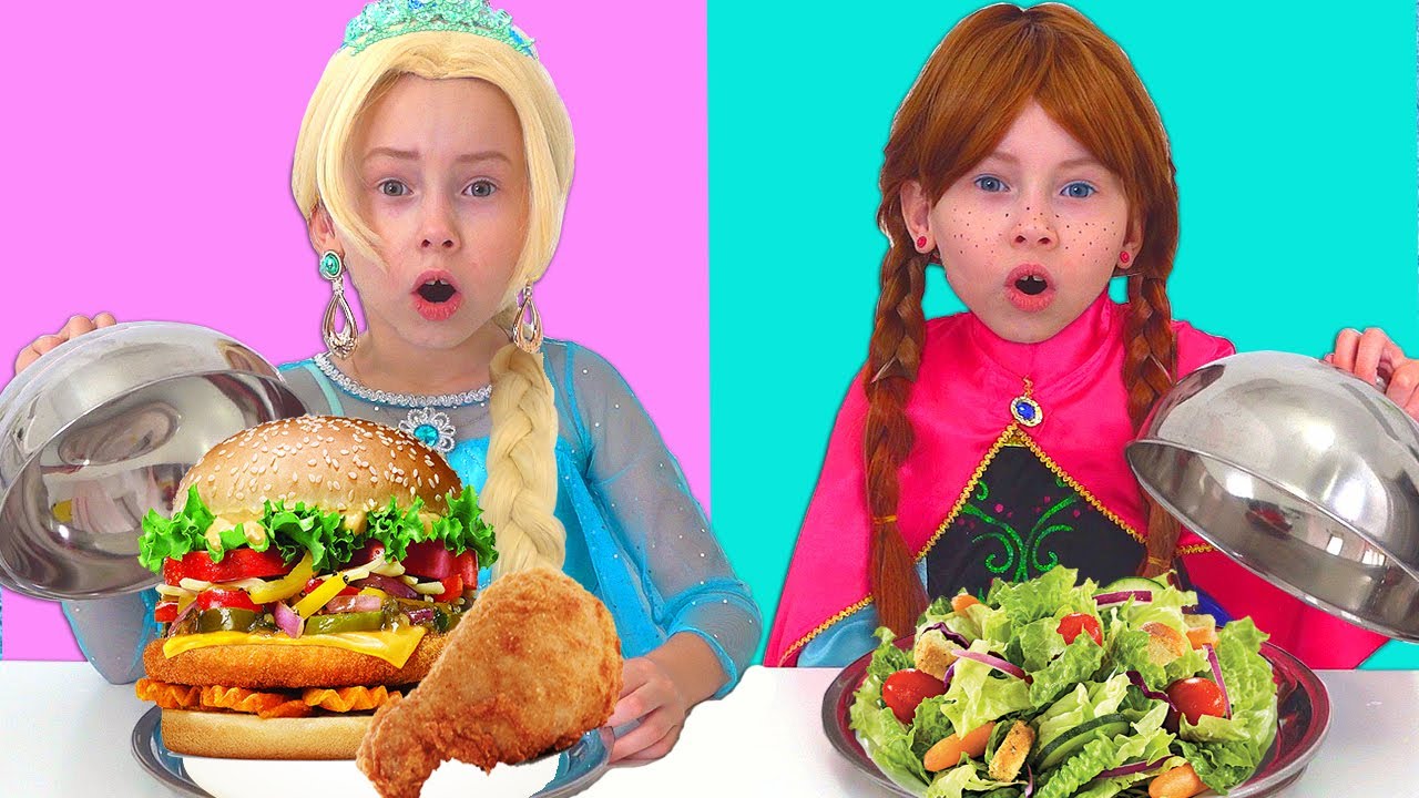 Elsa &amp; Anna toddlers Pretend Play eat Healthy Food for Kids| Funny Kids Video