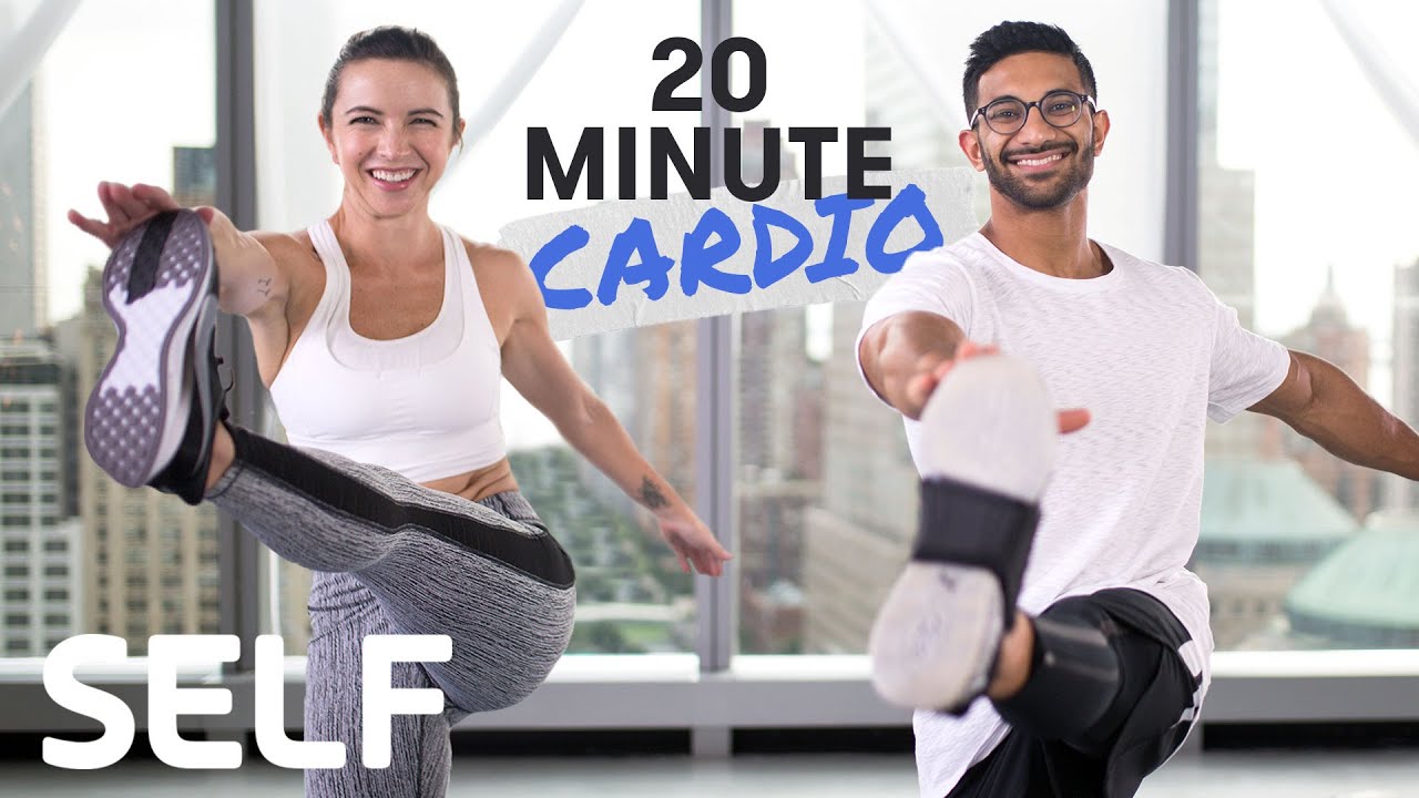 20 Minute Heart-Pumping Cardio Workout – No Equipment With Warm-Up &amp; Cool-Down | SELF