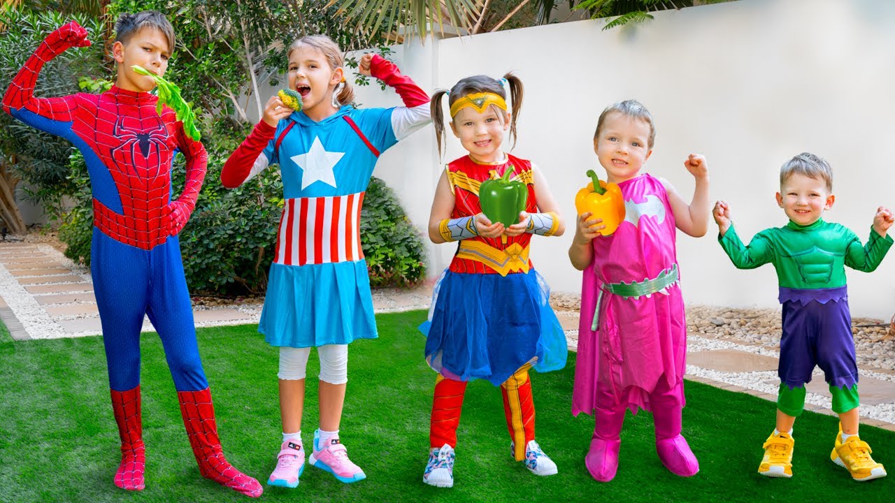 Five Kids Superheroes and Healthy Food + more Children’s Songs and Videos